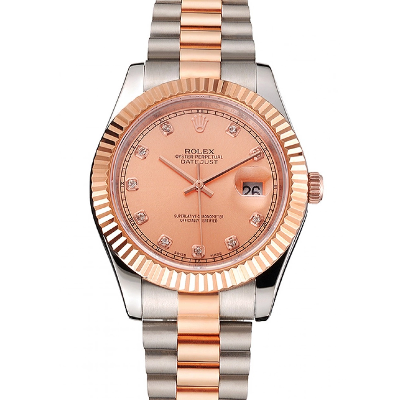 Rolex copies cheap Tone Swiss Bracelet Steel Rose Case Rolex Two Bezel Gold Dial And Stainless Datejust 0527